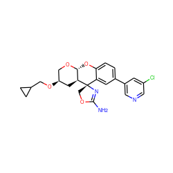 NC1=N[C@@]2(CO1)c1cc(-c3cncc(Cl)c3)ccc1O[C@H]1OC[C@H](OCC3CC3)C[C@@H]12 ZINC000095578271