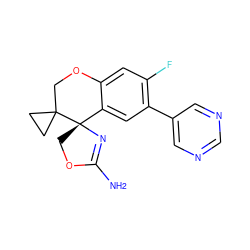 NC1=N[C@@]2(CO1)c1cc(-c3cncnc3)c(F)cc1OCC21CC1 ZINC000149321373