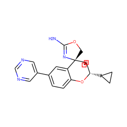 NC1=N[C@@]2(CO1)c1cc(-c3cncnc3)ccc1O[C@@H](C1CC1)C21COC1 ZINC000149272311