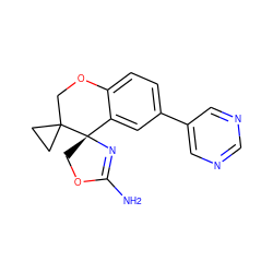 NC1=N[C@@]2(CO1)c1cc(-c3cncnc3)ccc1OCC21CC1 ZINC000149322254