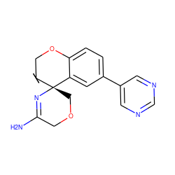 NC1=N[C@@]2(COC1)c1cc(-c3cncnc3)ccc1OCC21CC1 ZINC000218526127