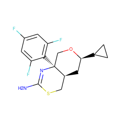 NC1=N[C@@]2(c3c(F)cc(F)cc3F)CO[C@@H](C3CC3)C[C@H]2CS1 ZINC000209346325