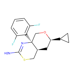 NC1=N[C@@]2(c3c(F)cccc3F)CO[C@@H](C3CC3)C[C@H]2CS1 ZINC000209357619