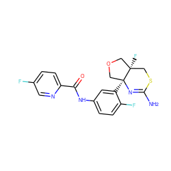 NC1=N[C@@]2(c3cc(NC(=O)c4ccc(F)cn4)ccc3F)COC[C@@]2(F)CS1 ZINC000261138757