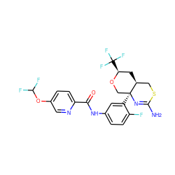 NC1=N[C@@]2(c3cc(NC(=O)c4ccc(OC(F)F)cn4)ccc3F)CO[C@@H](C(F)(F)F)C[C@H]2CS1 ZINC000140486101