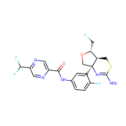 NC1=N[C@@]2(c3cc(NC(=O)c4cnc(C(F)F)cn4)ccc3F)CO[C@H](CF)[C@H]2CS1 ZINC000118044731