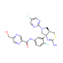 NC1=N[C@@]2(c3cc(NC(=O)c4cnc(CO)cn4)ccc3F)CN(c3ncc(F)cn3)C[C@H]2CS1 ZINC000221610962