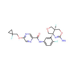 NC1=N[C@@]2(c3cc(NC(=O)c4cnc(OCC5(F)CC5)cn4)ccc3F)COC[C@@]2(F)CO1 ZINC000261072619