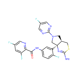 NC1=N[C@@]2(c3cc(NC(=O)c4ncc(F)cc4F)ccc3F)CN(c3ncc(F)cn3)C[C@H]2CS1 ZINC000219838416