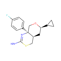 NC1=N[C@@]2(c3ccc(F)cc3)CO[C@@H](C3CC3)C[C@H]2CS1 ZINC000209346276