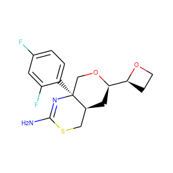 NC1=N[C@@]2(c3ccc(F)cc3F)CO[C@@H]([C@@H]3CCO3)C[C@H]2CS1 ZINC000221411752