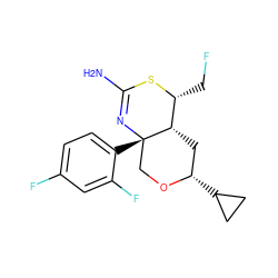 NC1=N[C@@]2(c3ccc(F)cc3F)CO[C@@H](C3CC3)C[C@H]2[C@@H](CF)S1 ZINC000209346229