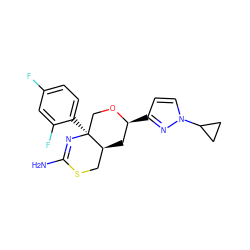 NC1=N[C@@]2(c3ccc(F)cc3F)CO[C@@H](c3ccn(C4CC4)n3)C[C@H]2CS1 ZINC000146169471