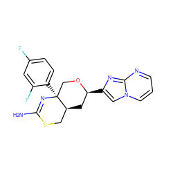 NC1=N[C@@]2(c3ccc(F)cc3F)CO[C@@H](c3cn4cccnc4n3)C[C@H]2CS1 ZINC000169708466