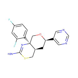 NC1=N[C@@]2(c3ccc(F)cc3F)CO[C@@H](c3cncnc3)C[C@H]2CS1 ZINC000169708457