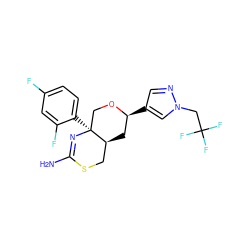 NC1=N[C@@]2(c3ccc(F)cc3F)CO[C@@H](c3cnn(CC(F)(F)F)c3)C[C@H]2CS1 ZINC000169708467