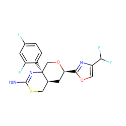 NC1=N[C@@]2(c3ccc(F)cc3F)CO[C@@H](c3nc(C(F)F)co3)C[C@H]2CS1 ZINC000169708476