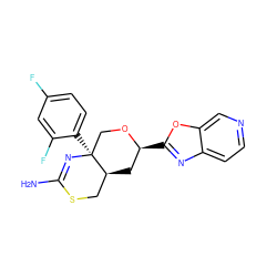 NC1=N[C@@]2(c3ccc(F)cc3F)CO[C@@H](c3nc4ccncc4o3)C[C@H]2CS1 ZINC000169708456