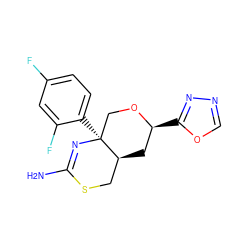 NC1=N[C@@]2(c3ccc(F)cc3F)CO[C@@H](c3nnco3)C[C@H]2CS1 ZINC000146167252