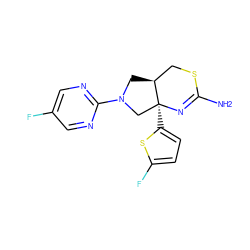 NC1=N[C@@]2(c3ccc(F)s3)CN(c3ncc(F)cn3)C[C@H]2CS1 ZINC000169703446