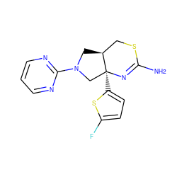 NC1=N[C@@]2(c3ccc(F)s3)CN(c3ncccn3)C[C@H]2CS1 ZINC000169703445