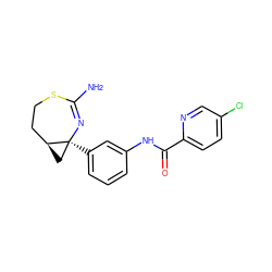 NC1=N[C@@]2(c3cccc(NC(=O)c4ccc(Cl)cn4)c3)C[C@H]2CCS1 ZINC000095588491