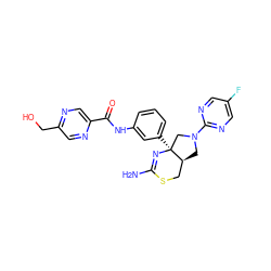 NC1=N[C@@]2(c3cccc(NC(=O)c4cnc(CO)cn4)c3)CN(c3ncc(F)cn3)C[C@H]2CS1 ZINC000221610873