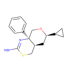 NC1=N[C@@]2(c3ccccc3)CO[C@@H](C3CC3)C[C@H]2CS1 ZINC000209357770