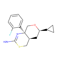 NC1=N[C@@]2(c3ccccc3F)CO[C@@H](C3CC3)C[C@H]2CS1 ZINC000209357670