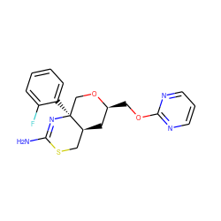 NC1=N[C@@]2(c3ccccc3F)CO[C@@H](COc3ncccn3)C[C@H]2CS1 ZINC000169711637