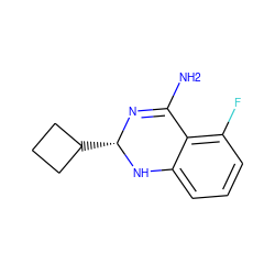 NC1=N[C@@H](C2CCC2)Nc2cccc(F)c21 ZINC000013493542