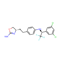 NC1=N[C@@H](CCc2ccc(N[C@@H](c3cc(Cl)cc(Cl)c3)C(F)(F)F)cc2)CO1 ZINC000169701204