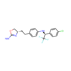 NC1=N[C@@H](CCc2ccc(N[C@@H](c3ccc(Cl)cc3)C(F)(F)F)cc2)CO1 ZINC000169701198