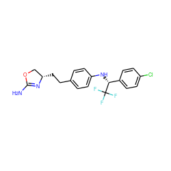 NC1=N[C@@H](CCc2ccc(N[C@H](c3ccc(Cl)cc3)C(F)(F)F)cc2)CO1 ZINC000169701199