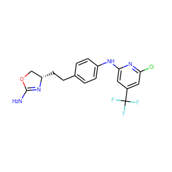 NC1=N[C@@H](CCc2ccc(Nc3cc(C(F)(F)F)cc(Cl)n3)cc2)CO1 ZINC000169701179