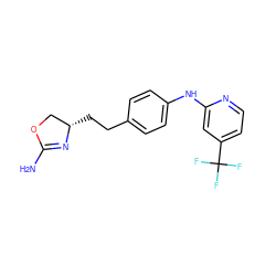 NC1=N[C@@H](CCc2ccc(Nc3cc(C(F)(F)F)ccn3)cc2)CO1 ZINC000169701165