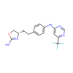 NC1=N[C@@H](CCc2ccc(Nc3cc(C(F)(F)F)ncn3)cc2)CO1 ZINC000169701160