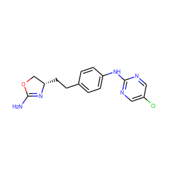 NC1=N[C@@H](CCc2ccc(Nc3ncc(Cl)cn3)cc2)CO1 ZINC000169701161