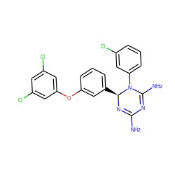 NC1=N[C@@H](c2cccc(Oc3cc(Cl)cc(Cl)c3)c2)N(c2cccc(Cl)c2)C(N)=N1 ZINC000013559326