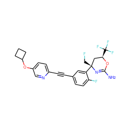 NC1=N[C@](CF)(c2cc(C#Cc3ccc(OC4CCC4)cn3)ccc2F)C[C@@H](C(F)(F)F)O1 ZINC000223532717