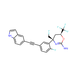 NC1=N[C@](CF)(c2cc(C#Cc3ccc4[nH]ccc4c3)ccc2F)C[C@@H](C(F)(F)F)O1 ZINC000223535193