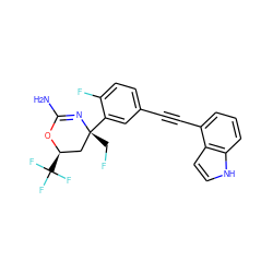 NC1=N[C@](CF)(c2cc(C#Cc3cccc4[nH]ccc34)ccc2F)C[C@@H](C(F)(F)F)O1 ZINC000223541929