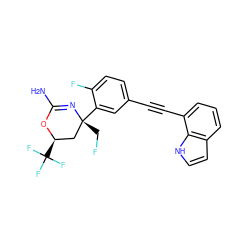 NC1=N[C@](CF)(c2cc(C#Cc3cccc4cc[nH]c34)ccc2F)C[C@@H](C(F)(F)F)O1 ZINC000223568721