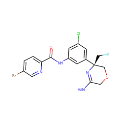 NC1=N[C@](CF)(c2cc(Cl)cc(NC(=O)c3ccc(Br)cn3)c2)COC1 ZINC000113659703