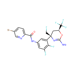 NC1=N[C@](CF)(c2cc(NC(=O)c3ccc(Br)cn3)cc(F)c2F)C[C@@H](C(F)(F)F)O1 ZINC000218672461