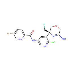 NC1=N[C@](CF)(c2cc(NC(=O)c3ccc(Br)cn3)cnc2Cl)COC1 ZINC000165932906