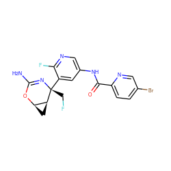 NC1=N[C@](CF)(c2cc(NC(=O)c3ccc(Br)cn3)cnc2F)[C@H]2C[C@H]2O1 ZINC000226082976