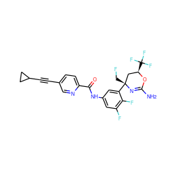 NC1=N[C@](CF)(c2cc(NC(=O)c3ccc(C#CC4CC4)cn3)cc(F)c2F)C[C@@H](C(F)(F)F)O1 ZINC000218672350