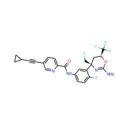 NC1=N[C@](CF)(c2cc(NC(=O)c3ccc(C#CC4CC4)cn3)ccc2F)C[C@@H](C(F)(F)F)O1 ZINC000218661037