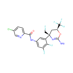 NC1=N[C@](CF)(c2cc(NC(=O)c3ccc(Cl)cn3)cc(F)c2F)C[C@@H](C(F)(F)F)O1 ZINC000223535107